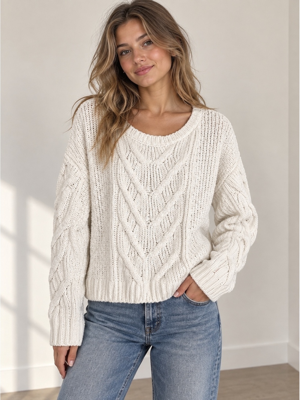 Title: Aéropostale Women’s Medium White Chenille Cable Knit Sweater